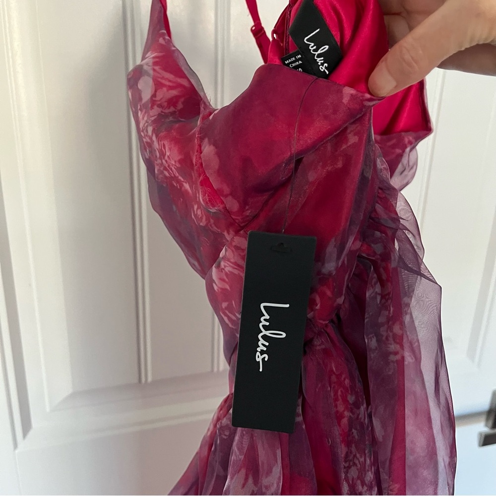 Lulu's Fuchsia Floral Lace Maxi Dress with Plunging V-Neck - Picture 7 of 13